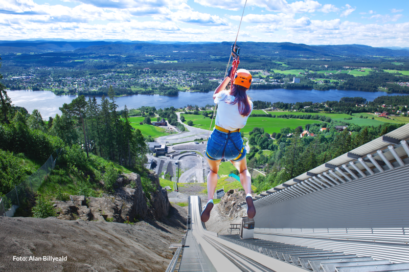 Zipline i verdens største hoppbakke