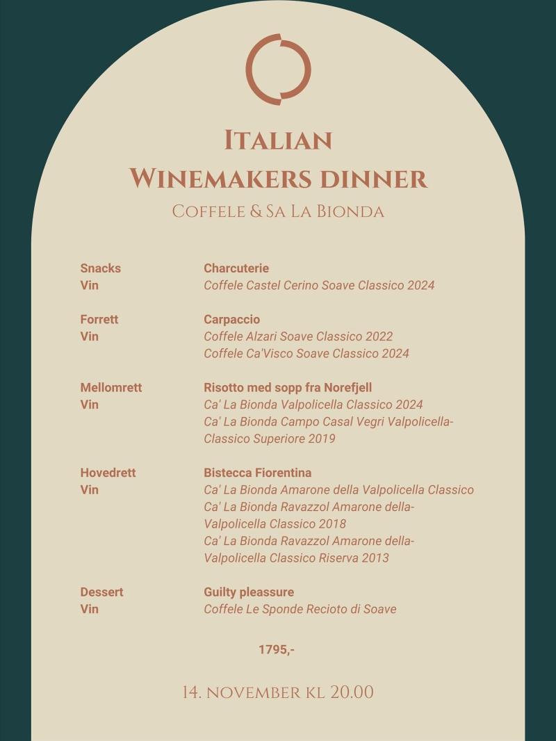 Italian Winemakers Dinner med Coffele & Ca' La Bionda